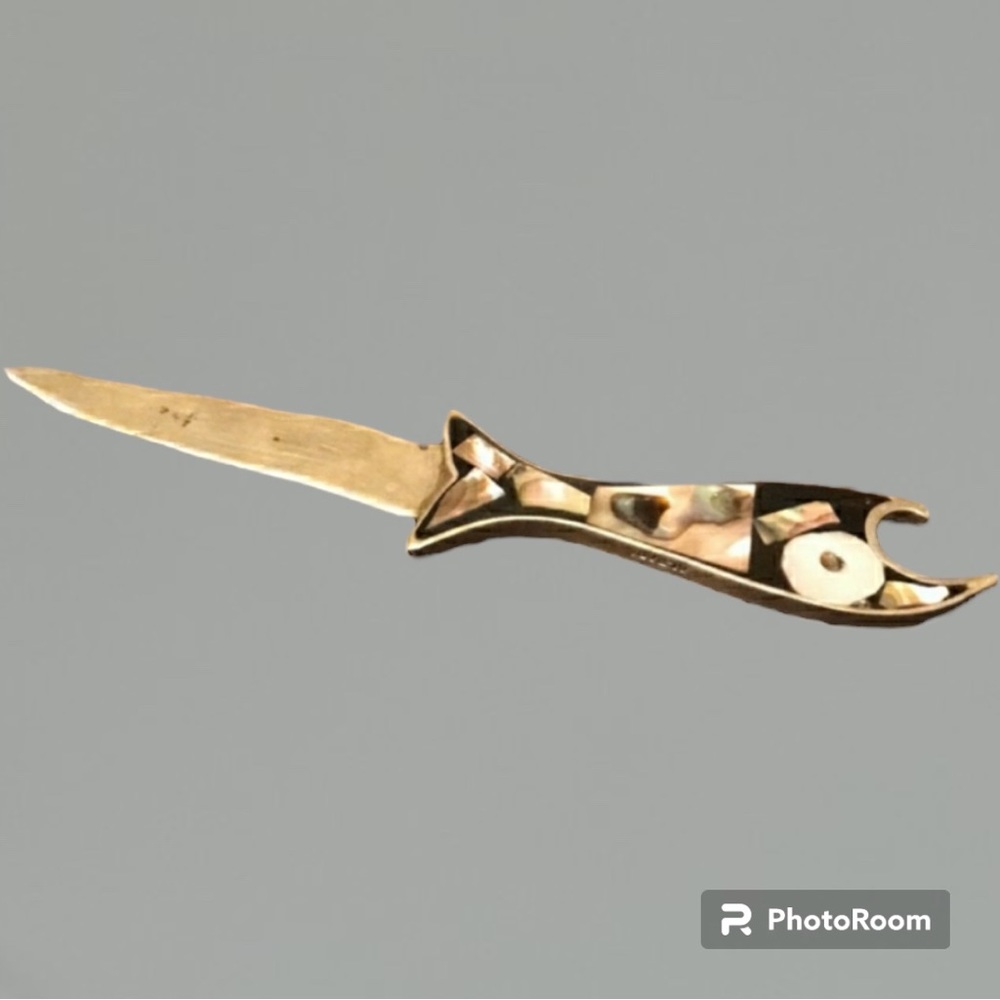 ALPACA MEXICO SILVER ABALONE ONYX KNIFE LETTER